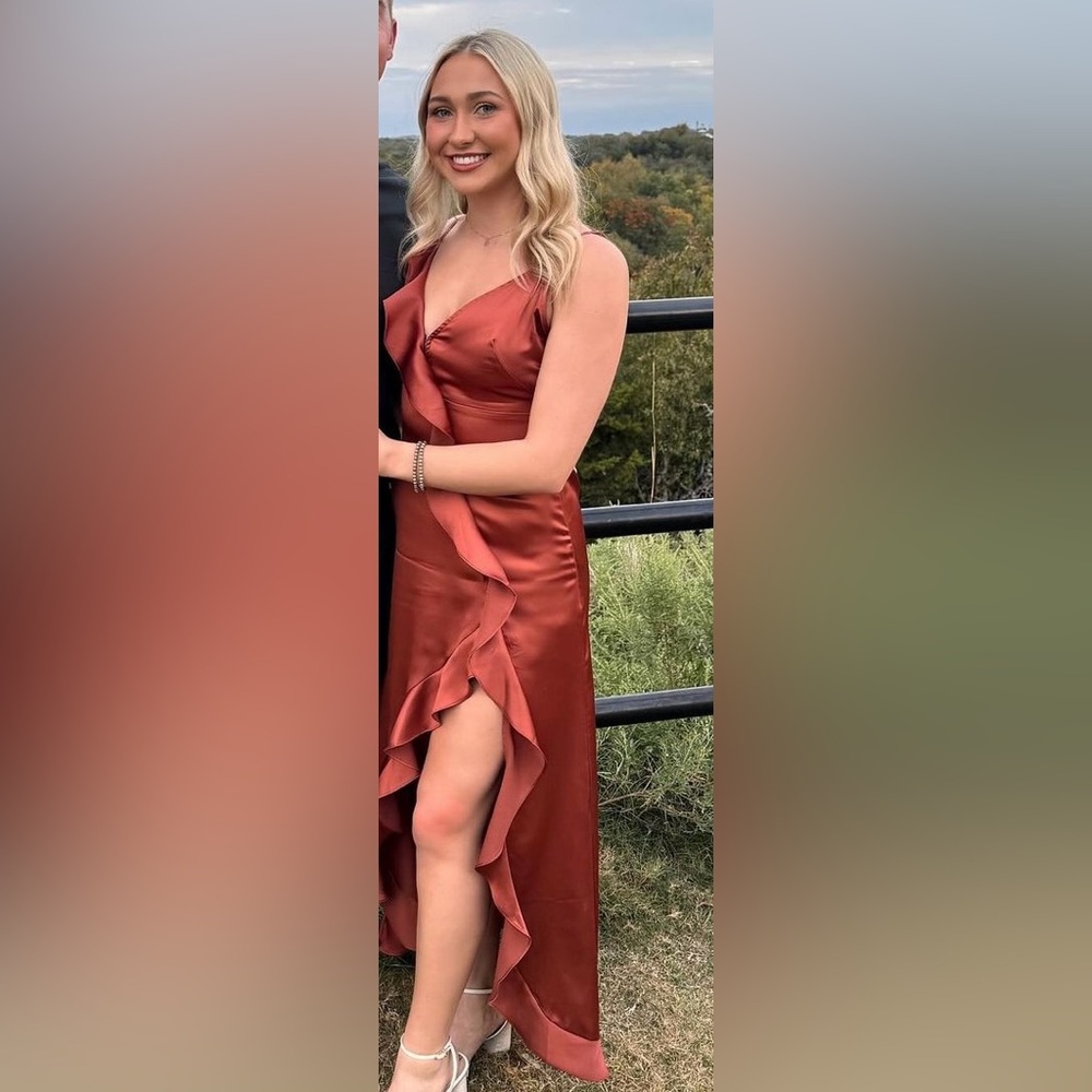 Burnt orange midi dress. Size medium.